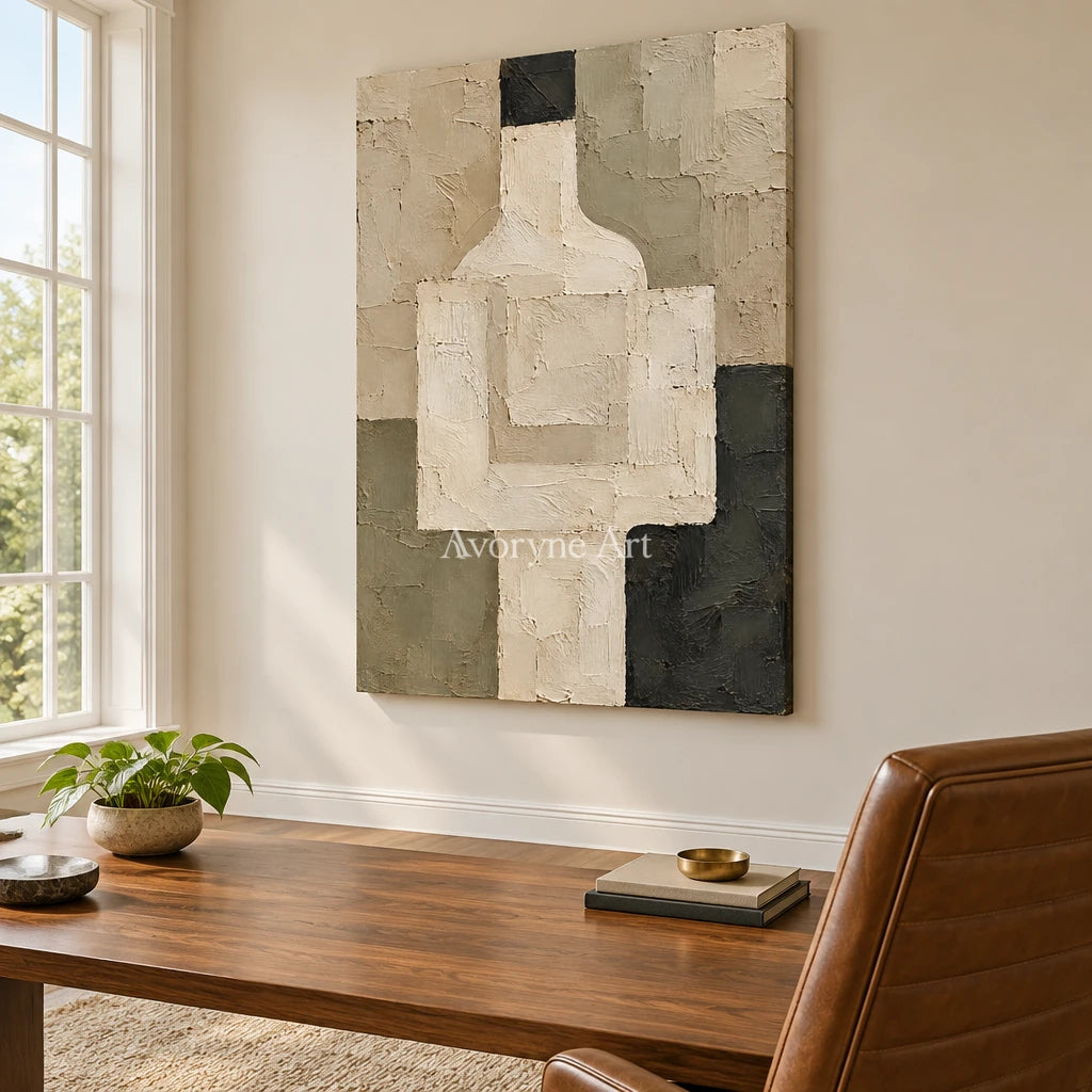 Vessel Trace: Beige Geometric Still Life Art — office frameless