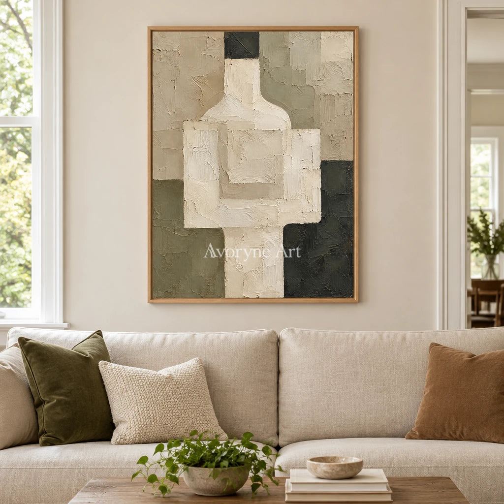 Vessel Trace: Beige Geometric Still Life Art — villa wood