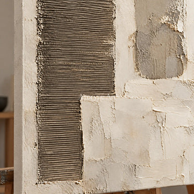 Earthen Intervals: Beige Geometric Texture Wall Art — detail easel
