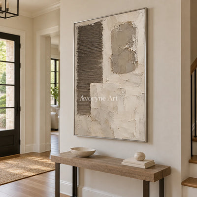 Earthen Intervals: Beige Geometric Texture Wall Art — entry silver