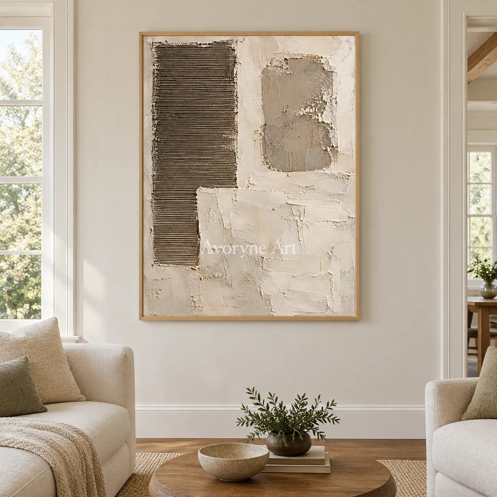 Earthen Intervals: Beige Geometric Texture Wall Art — villa wood