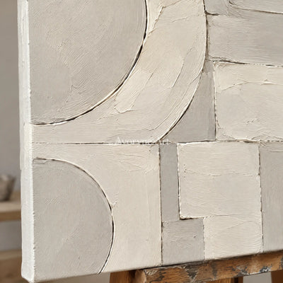 Aven Ivory Assembly: Beige Geometric Textured Art — detail easel