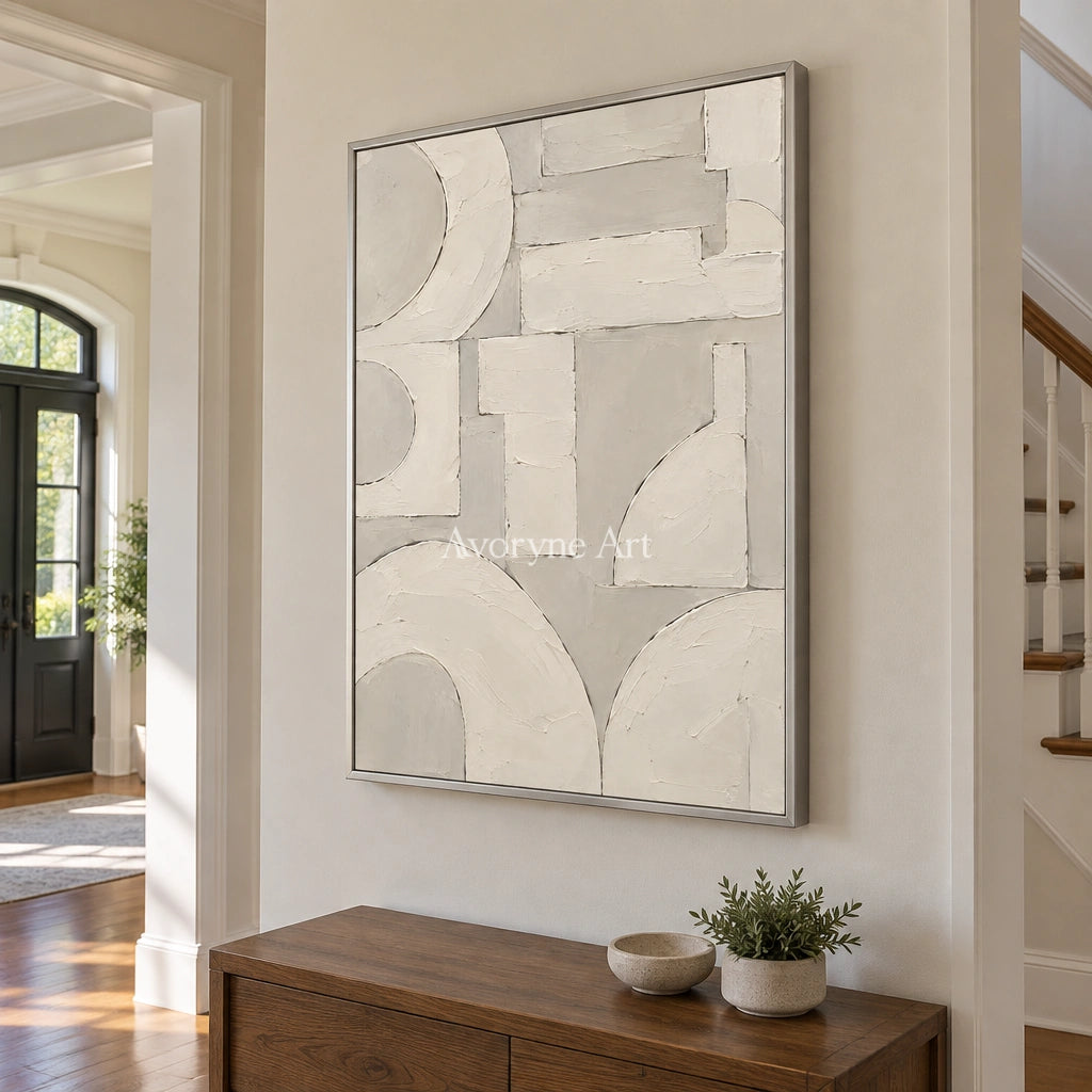 Aven Ivory Assembly: Beige Geometric Textured Art — entry silver