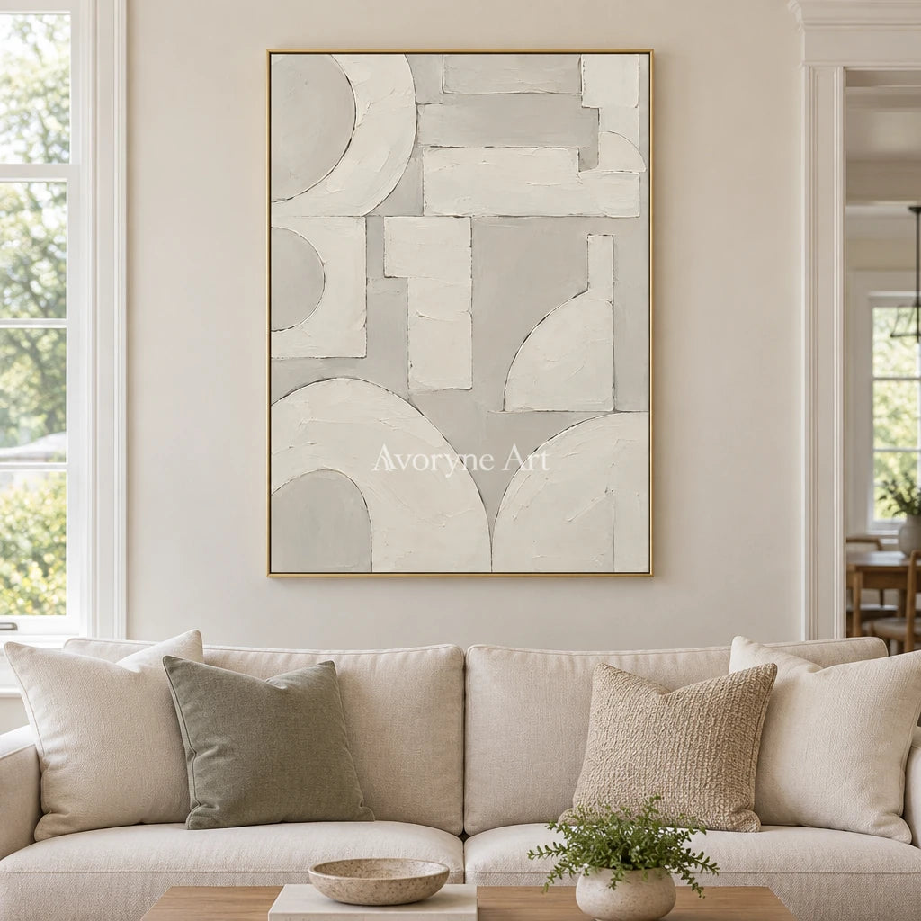 Aven Ivory Assembly: Beige Geometric Textured Art — living gold