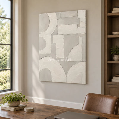 Aven Ivory Assembly: Beige Geometric Textured Art — office frameless