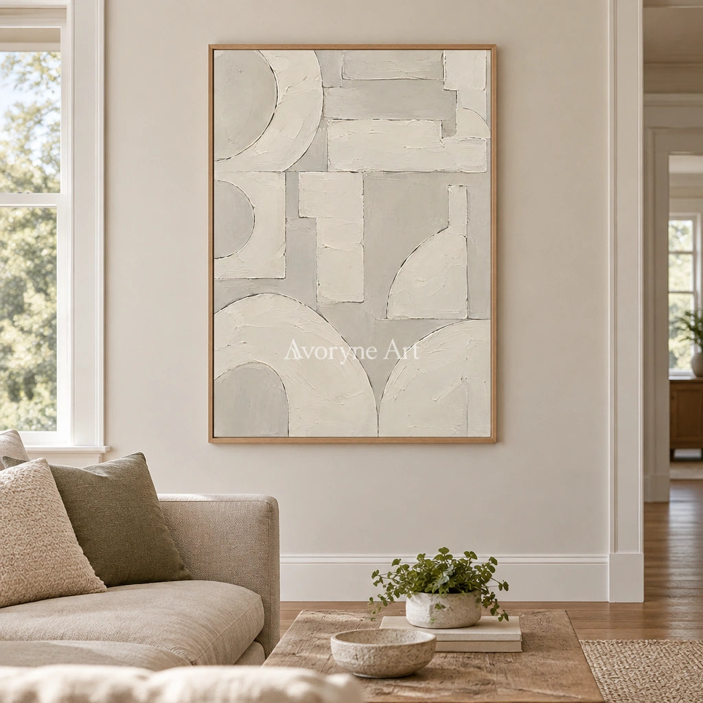 Aven Ivory Assembly: Beige Geometric Textured Art — villa wood