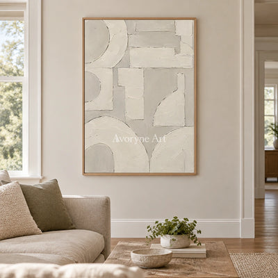 Aven Ivory Assembly: Beige Geometric Textured Art — villa wood