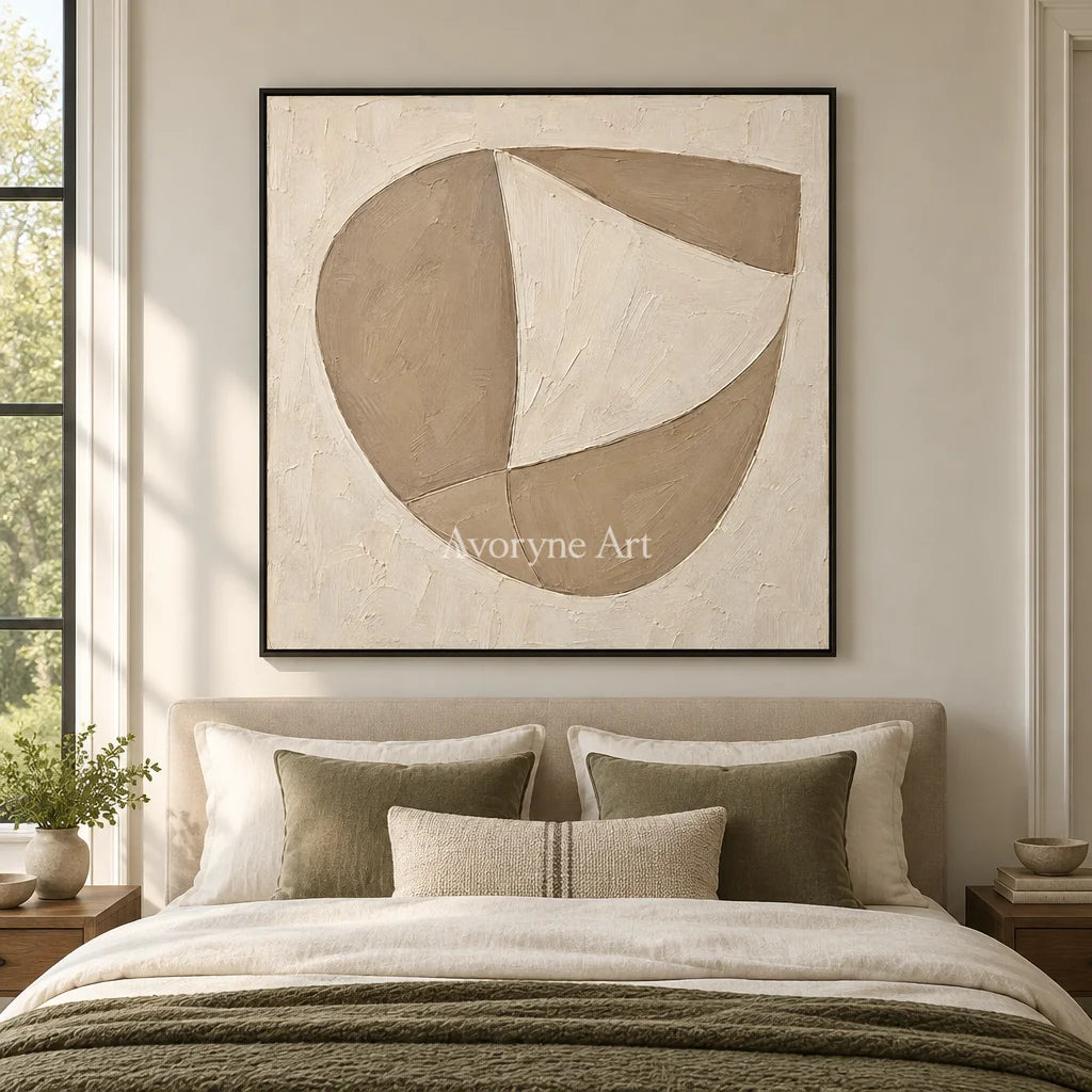 Quiet Facets: Beige Geometric Textured Art Wall Art — bedroom black