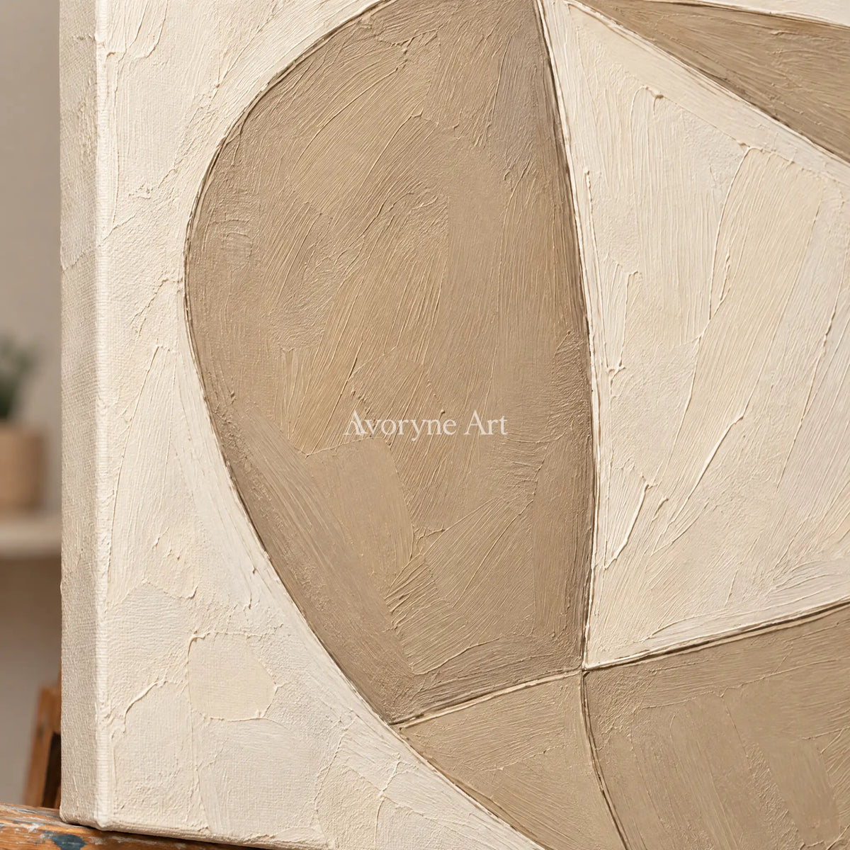 Quiet Facets: Beige Geometric Textured Art Wall Art — detail easel