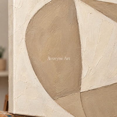 Quiet Facets: Beige Geometric Textured Art Wall Art — detail easel