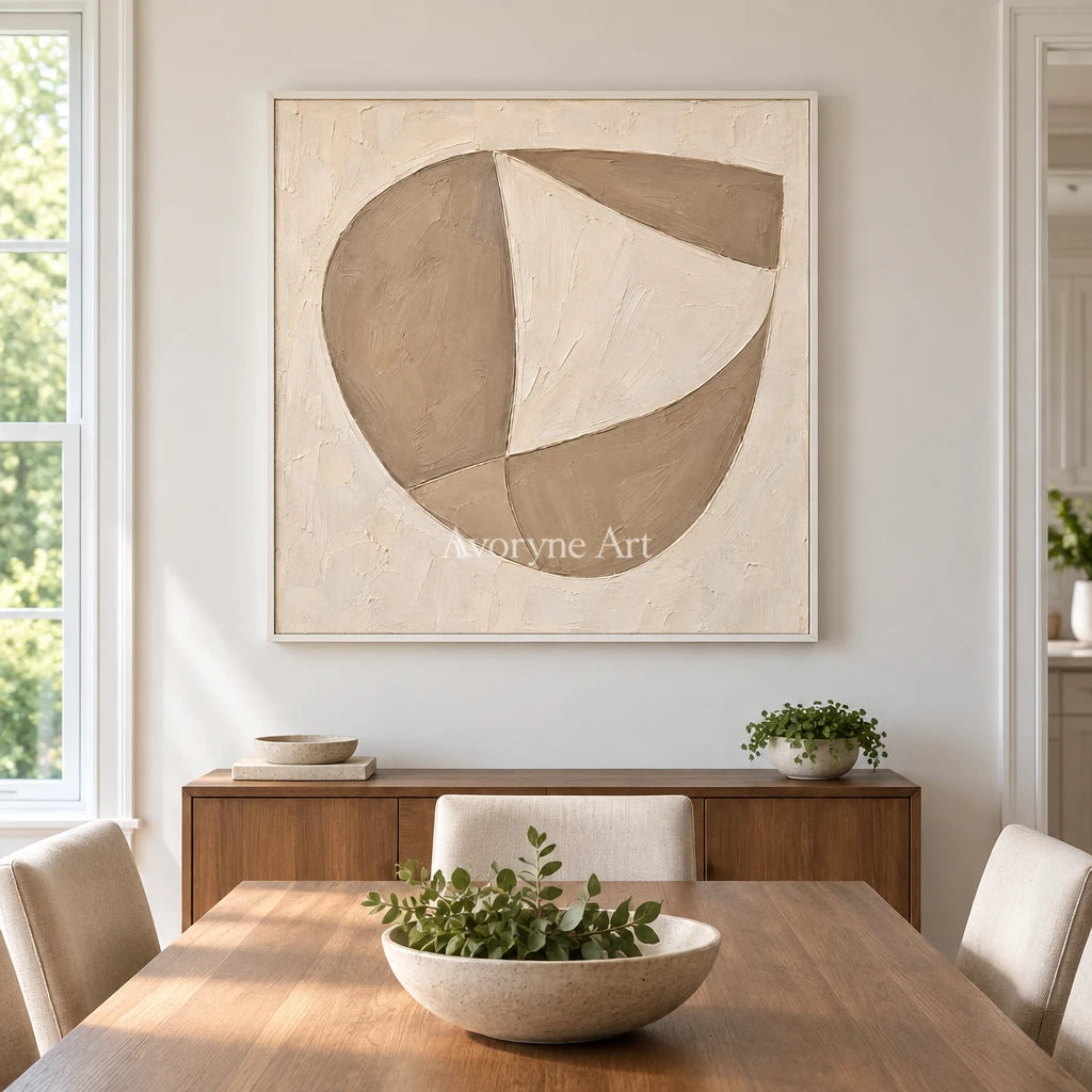Quiet Facets: Beige Geometric Textured Art Wall Art — dining white
