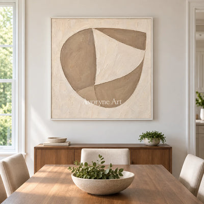 Quiet Facets: Beige Geometric Textured Art Wall Art — dining white