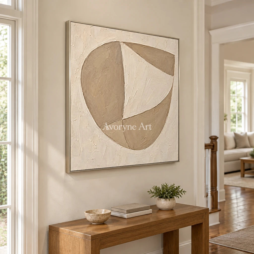 Quiet Facets: Beige Geometric Textured Art Wall Art — entry silver