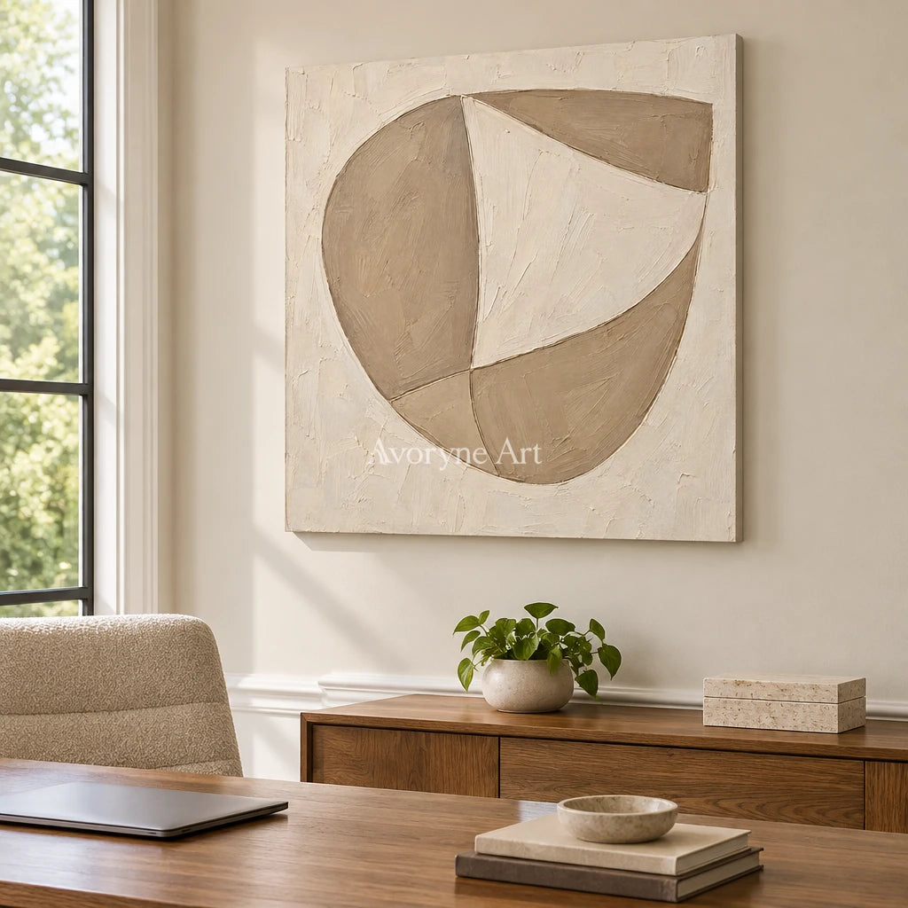 Quiet Facets: Beige Geometric Textured Art Wall Art — office frameless