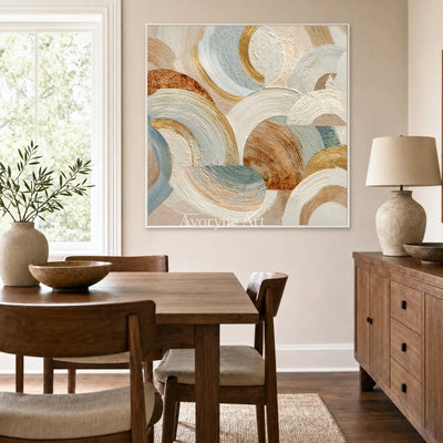 Cloud Arcadia: Beige Layered Arc Square Abstract Wall Art — dining white