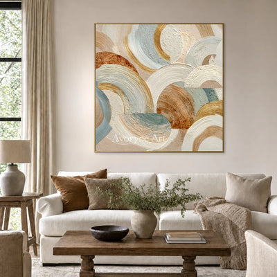 Cloud Arcadia: Beige Layered Arc Square Abstract Wall Art — living gold