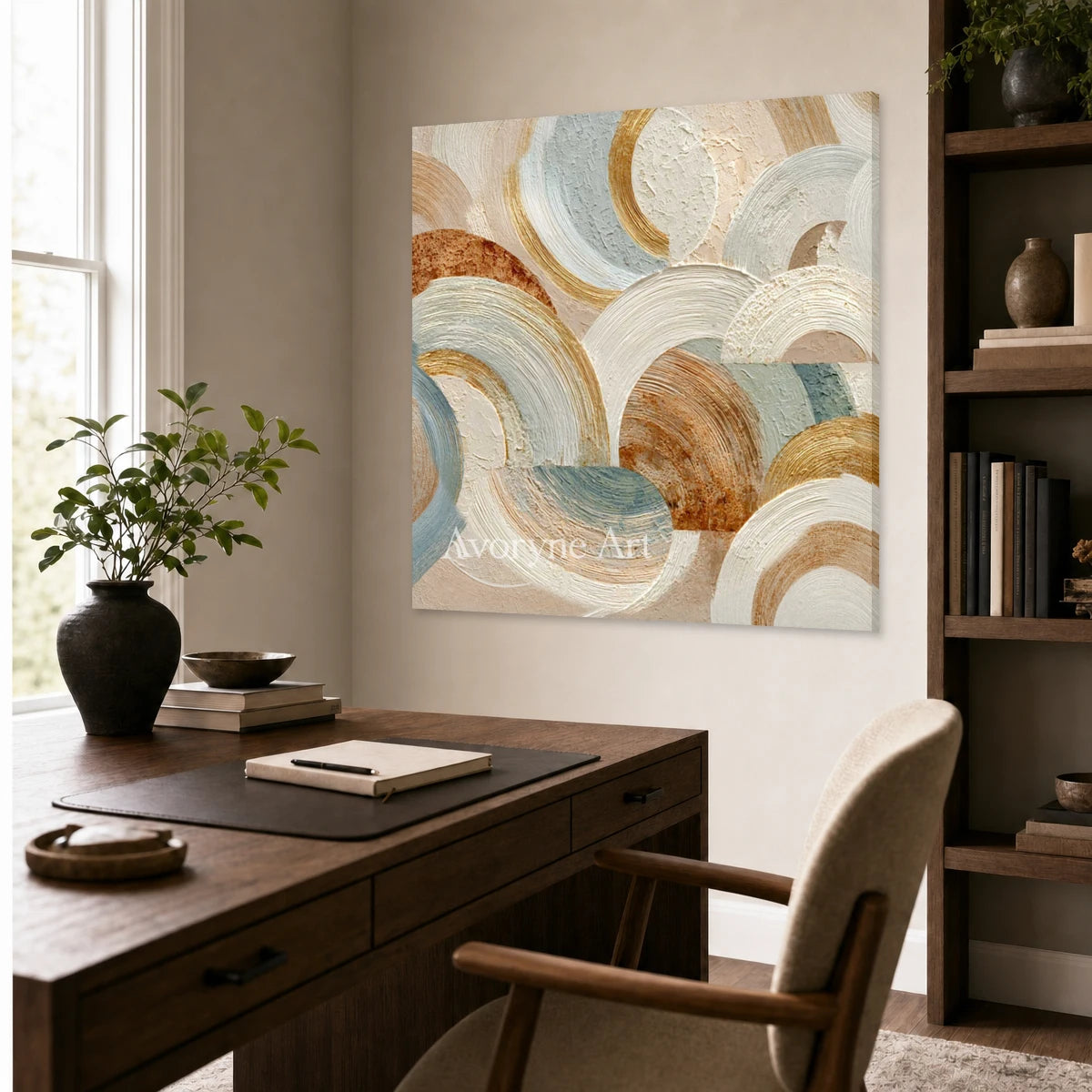 Cloud Arcadia: Beige Layered Arc Square Abstract Wall Art — office frameless