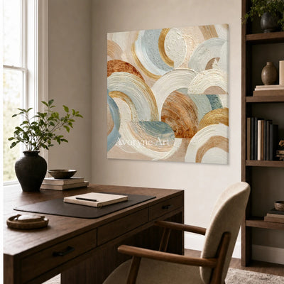 Cloud Arcadia: Beige Layered Arc Square Abstract Wall Art — office frameless
