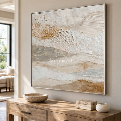 A Gentle Accumulation: Beige Layered Texture and Circle Wall Art — entry silver