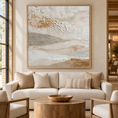A Gentle Accumulation: Beige Layered Texture and Circle Wall Art — hotel wood