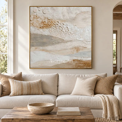 A Gentle Accumulation: Beige Layered Texture and Circle Wall Art — living gold