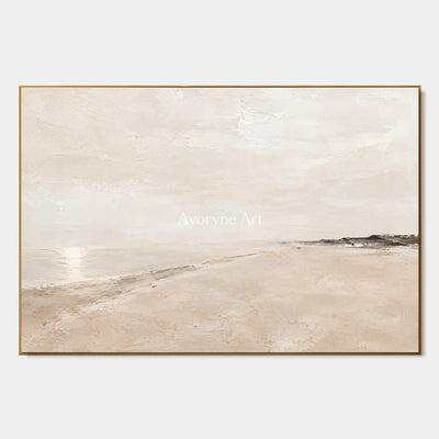 Distant Sandline: Beige Minimal Landscape Wall Art — primary