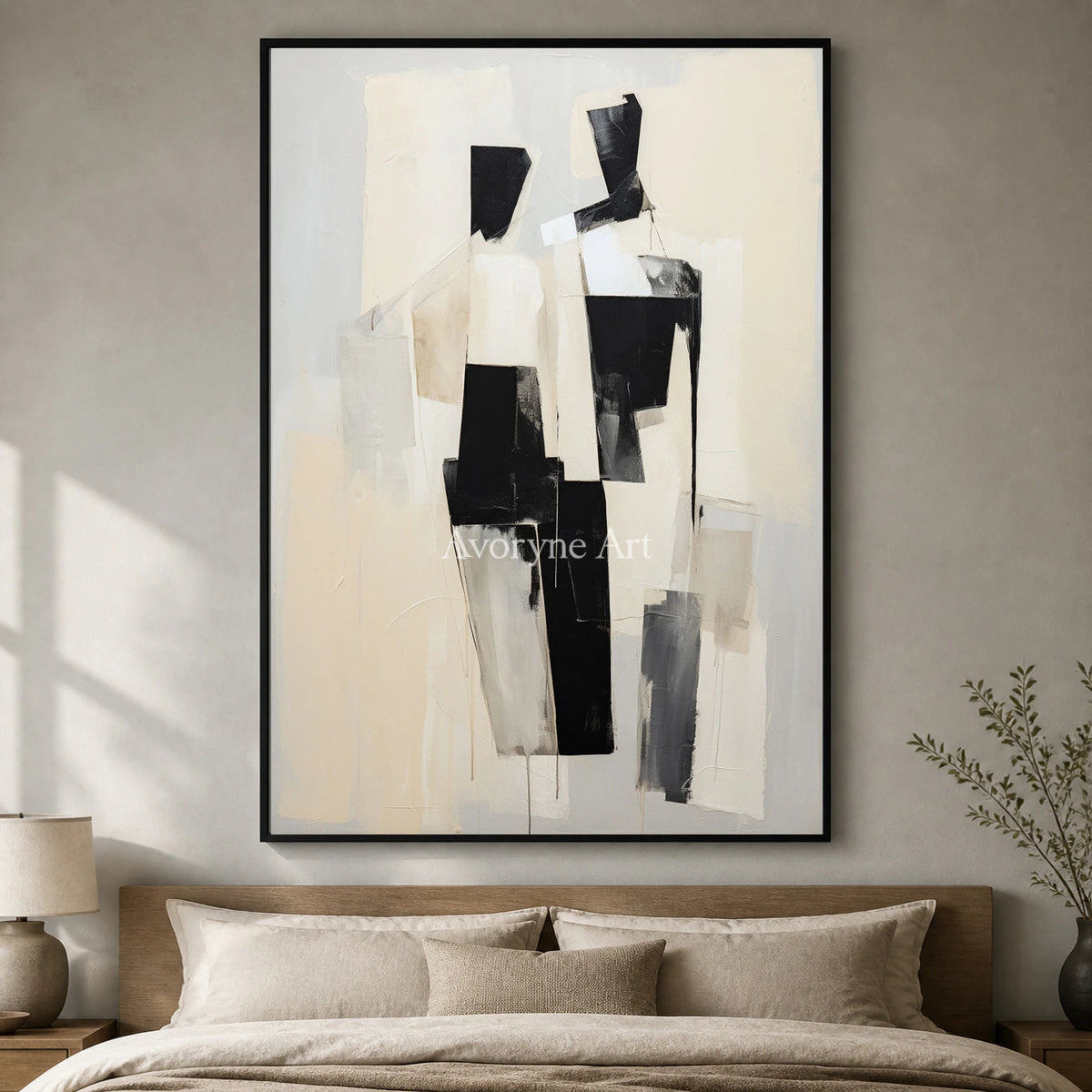 Parallel Company: Beige Minimalist Figure Wall Art — bedroom black