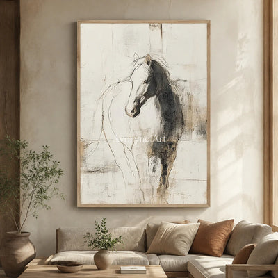 Equine Outline: Beige Minimalist Horse Wall Art — hotel wood