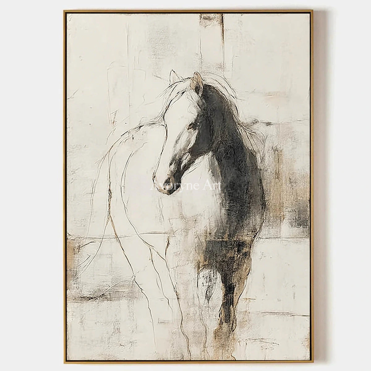 Equine Outline: Beige Minimalist Horse Wall Art — primary