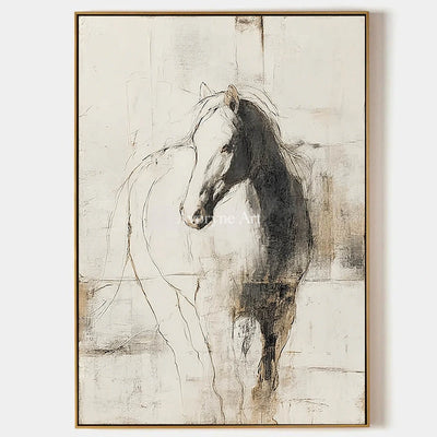 Equine Outline: Beige Minimalist Horse Wall Art — primary
