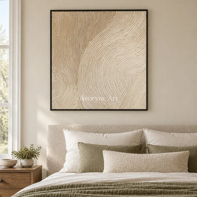 Linen Current: Beige Minimalist Texture Art — bedroom black
