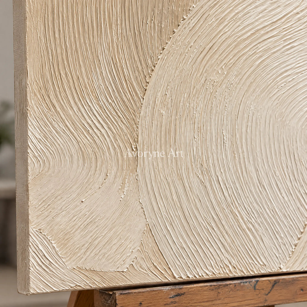 Linen Current: Beige Minimalist Texture Art — detail easel