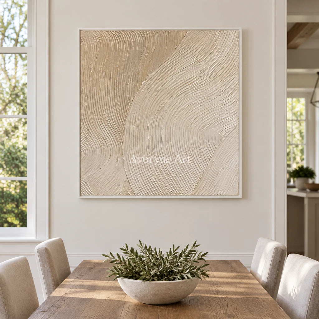Linen Current: Beige Minimalist Texture Art — dining white