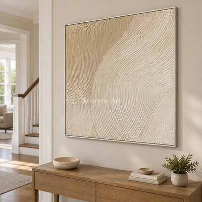 Linen Current: Beige Minimalist Texture Art — entry silver