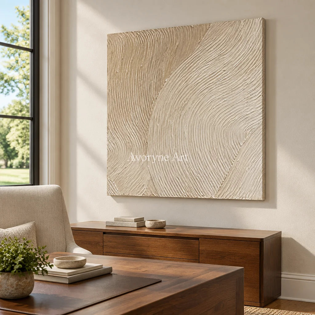Linen Current: Beige Minimalist Texture Art — office frameless