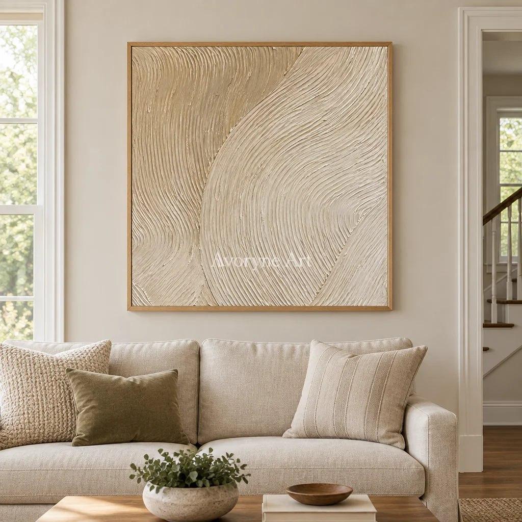 Linen Current: Beige Minimalist Texture Art — villa wood