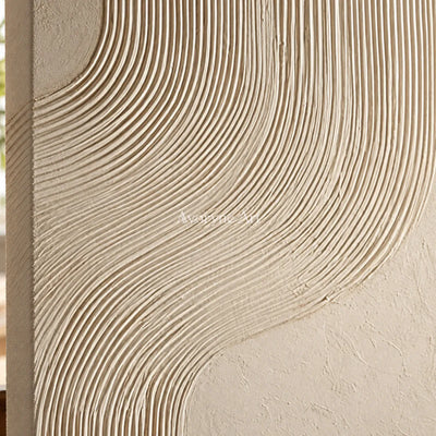 Two Lines of Stillness: Beige Minimalist Textured Diptych Wall Art — detail easel