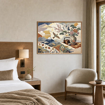 Mountain Cabinet: Beige Mountain and Flower Vase Wall Art — hotel wood