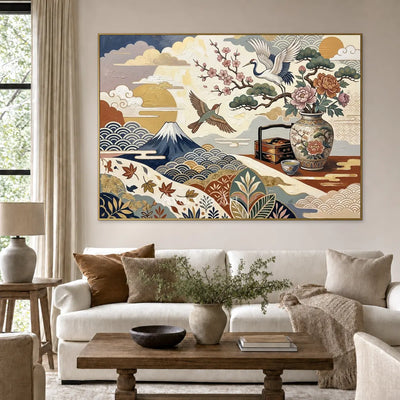 Mountain Cabinet: Beige Mountain and Flower Vase Wall Art — living gold