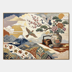 Mountain Cabinet: Beige Mountain and Flower Vase Wall Art — primary