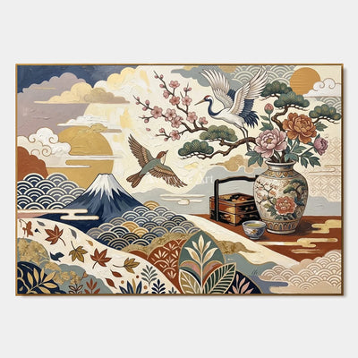 Mountain Cabinet: Beige Mountain and Flower Vase Wall Art — primary