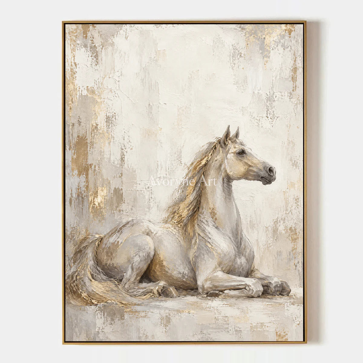 Resting Grace: Beige Neutral Horse Portrait Wall Art — primary