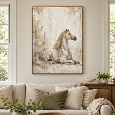 Resting Grace: Beige Neutral Horse Portrait Wall Art — villa wood