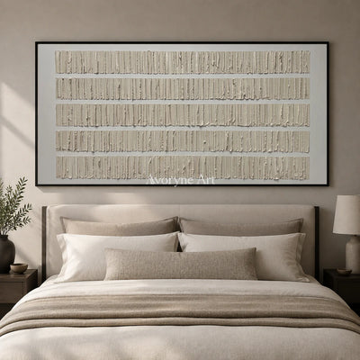 Linen Intervals: Beige Panoramic Linear Texture Wall Art — bedroom black