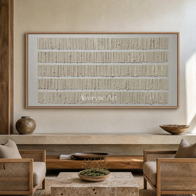 Linen Intervals: Beige Panoramic Linear Texture Wall Art — hotel wood