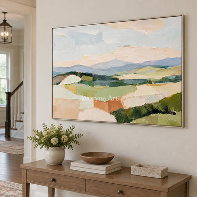 Pasture Layers: Beige Pastel Landscape Wall Art — entry silver