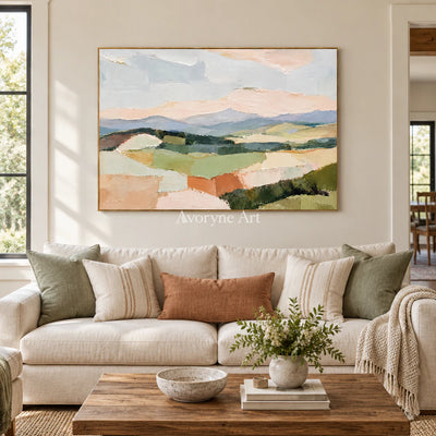 Pasture Layers: Beige Pastel Landscape Wall Art — living gold