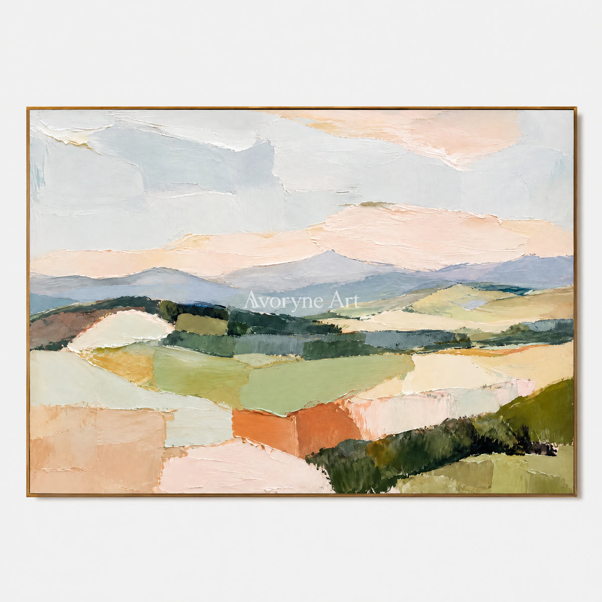 Pasture Layers: Beige Pastel Landscape Wall Art — primary