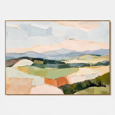 Pasture Layers: Beige Pastel Landscape Wall Art — primary