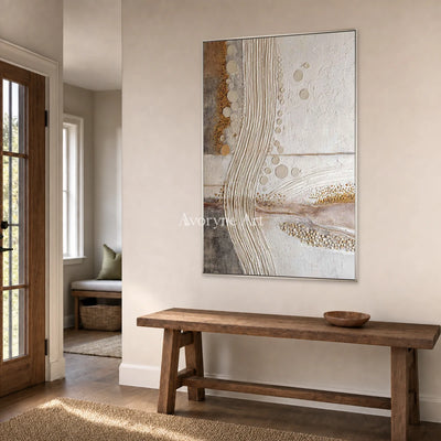 Contour of Dawn: Beige Ridged Abstract Wall Art — entry silver